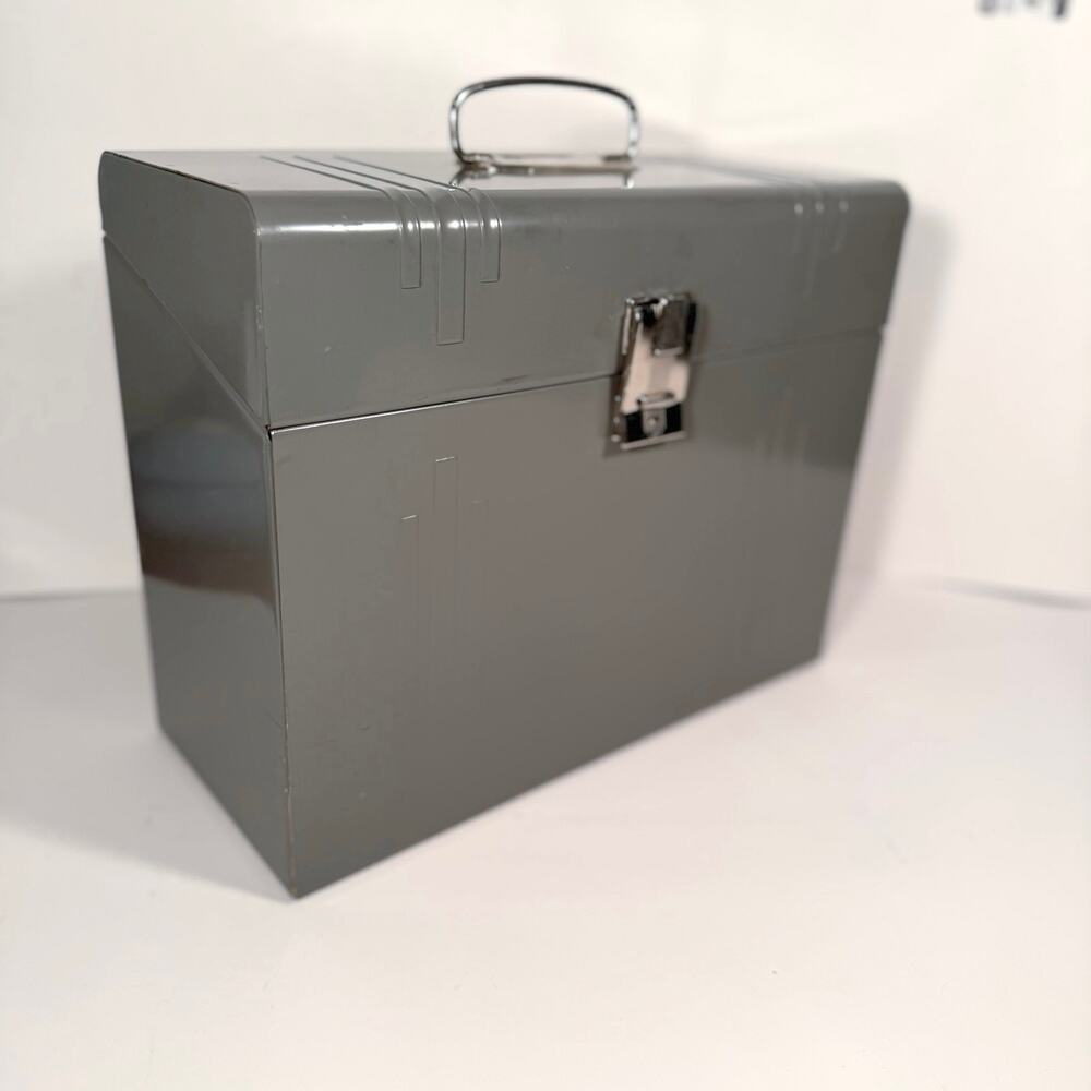 Vintage Metal File Box Gray 12.5” x 4.5” x 8.5”